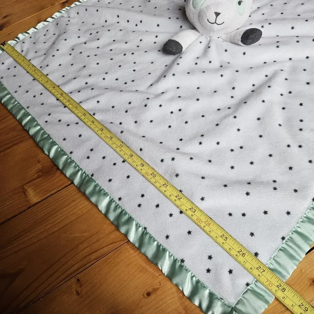 Cloud Island Panda Bear Lovey Mint Green White Stars Satin Baby Security Blanket